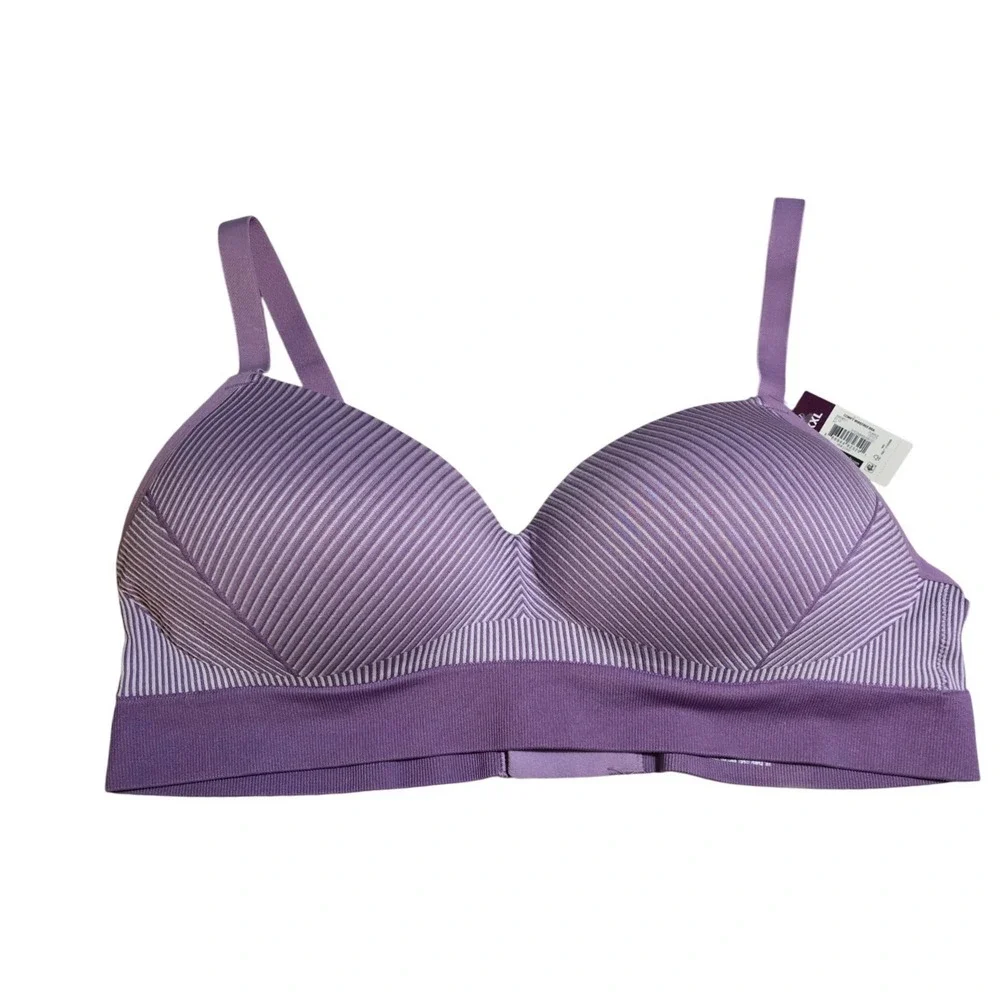No Boundaries Womens Comfy Wirefree Ribbed Seamless Bra Purple XXL NEW